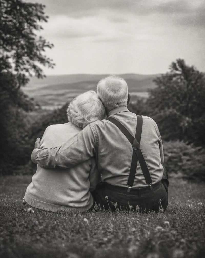 Elderly couple sitting together
